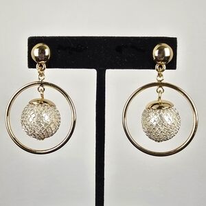 Planetary Gold-tone Circular Hoop Earrings with Beaded Mesh Pearl Accent